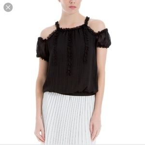 Max Studio ruffled sheer cold shoulder dress top